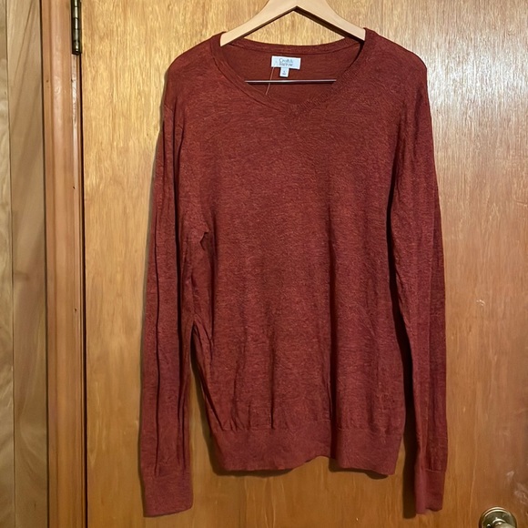 •CROFT & BARROW•MENS' RUST VNECK RIBBED HEM KNIT LIGHTWEIGHT SWEATER SIZE LARGE - Picture 9 of 9